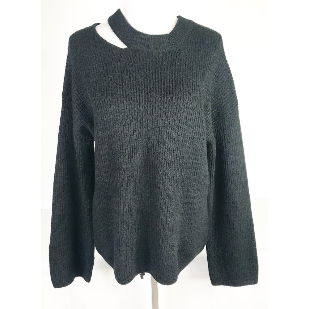 Rails Sweater Womens Medium Black Asymmetrical Ribbed Knit Pullover Cozy Artsy